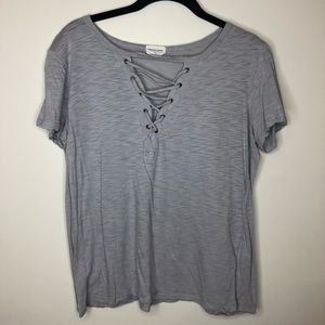 Grey Lace Up Top